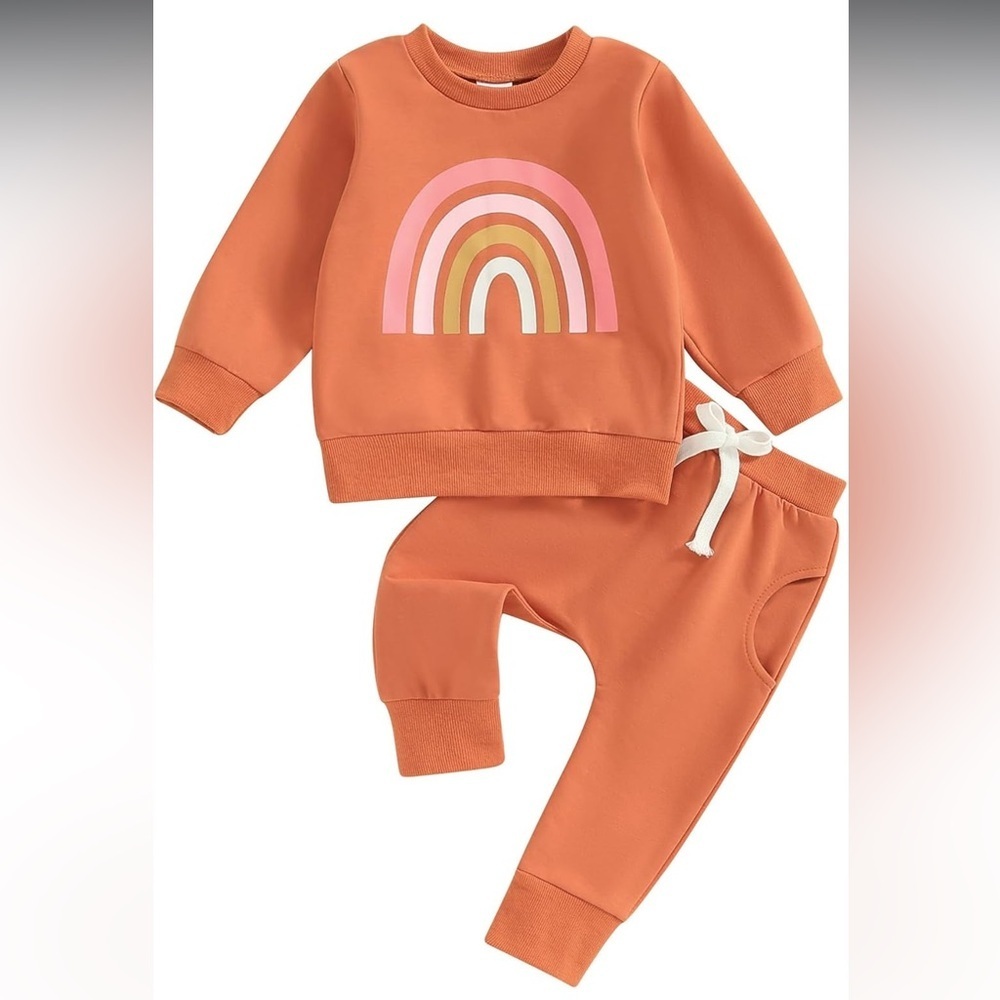 Orange Rainbow Baby Sweatshirt and Pants Set
